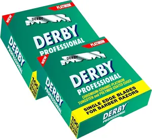 Derby Professional Platinum Single Edge Razor Blades for Straight Razors - 200 Blades per Pack, Chrome-Ceramic-Ptiumn Tungsten & Polymer Coated Edges