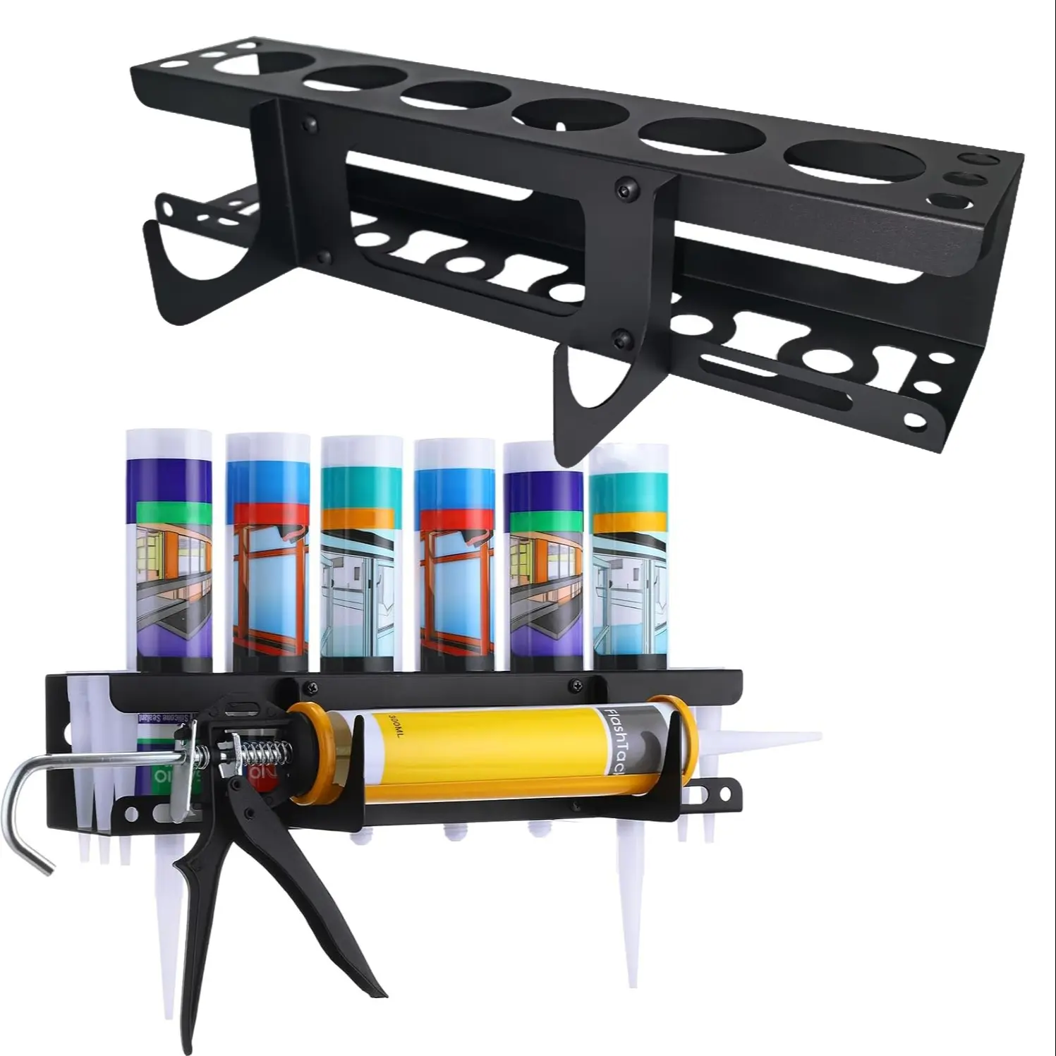 Caulking Tool Holder, Caulking-Gun Holder with Level Base, Caulking Tool Organizer, Durable Caulking-Gun Storage Rack, Ideal Sealant Organizer for Garage and Workspace, Construction Tool Organizer