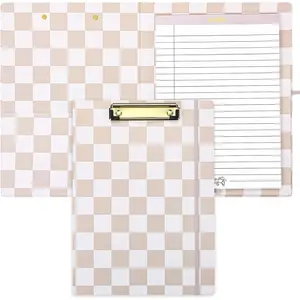 Checkered Clipboard Padfolio with Refillable Lined Notepad and Interior Storage Pocket, Portfolio Folder Organizer Legal Pad Holder for Work Business Office(Brown)
