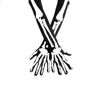 White Skeleton Black Gloves, cosplay accessories, Halloween costumes, and themed parties! Unisex gloves, bold skeleton design, Ideal costume accessory. Great for adults and teens looking to add a spooky touch to their outfit! Cotton  Clothing