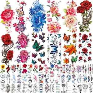Tattoos Stickers Temporary   82 Sheets Flowers Temporary  , Roses, Butterflies and Multi-Colored Mixed Style Body Art Temporary Tattoos for Women, Girls or Kids