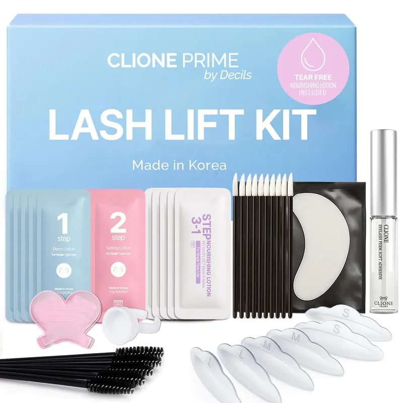 CLIONE PRIME Korean Lash Lift Kit At Home DIY Eyelash Perm Kit for Home & Salon Use Includes Silicone Rods Glue Lifting Setting Nourishing Solution Beginner Friendly