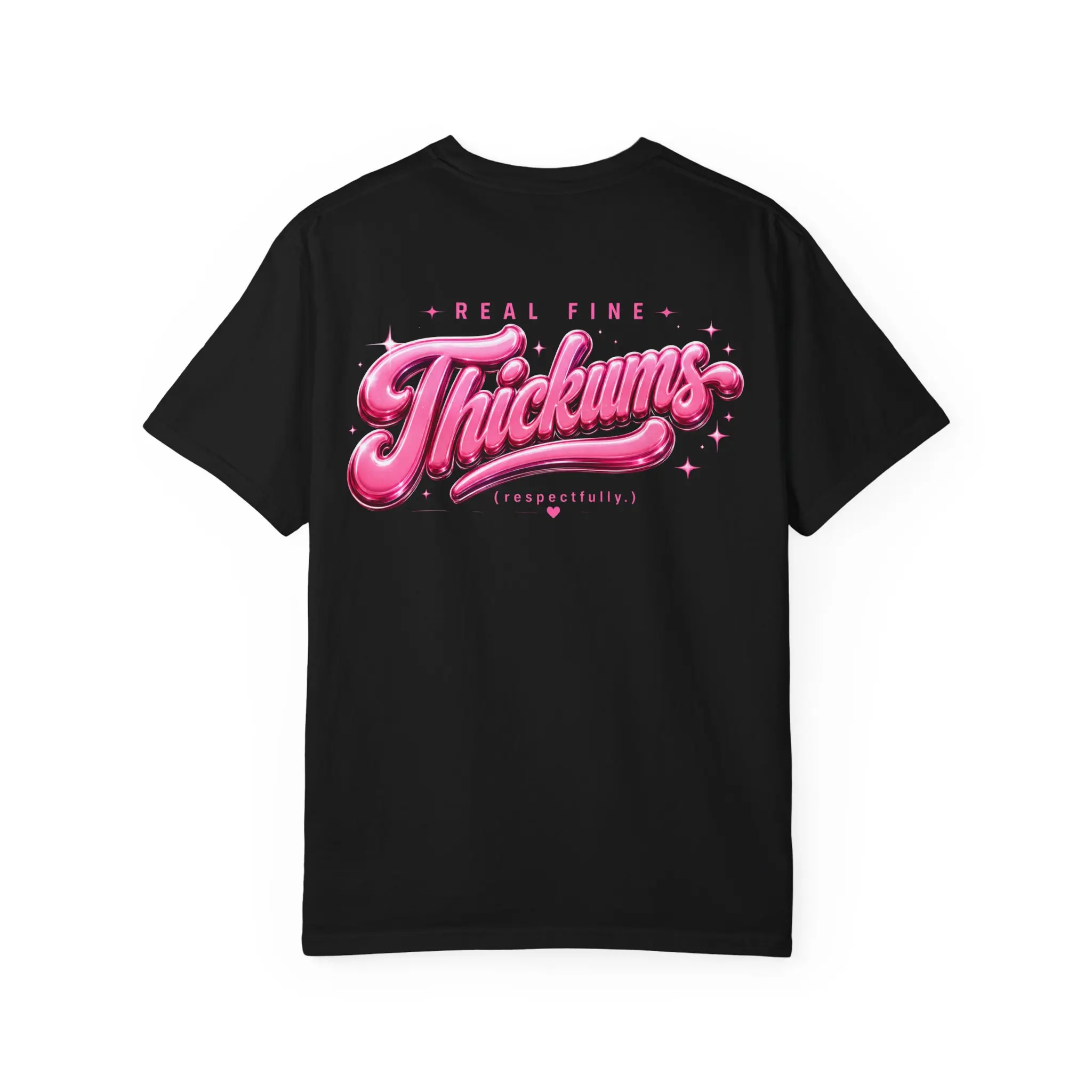 Real Fine Thickums T-Shirt | Pink Retro Script Heart Design Denim