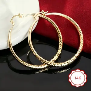 14K Gold Hoop Earrings for Women, Sparkling Diamond-Cut Textured Huggie Hoops, Hypoallergenic Click-Top Earrings for Sensitive Ears