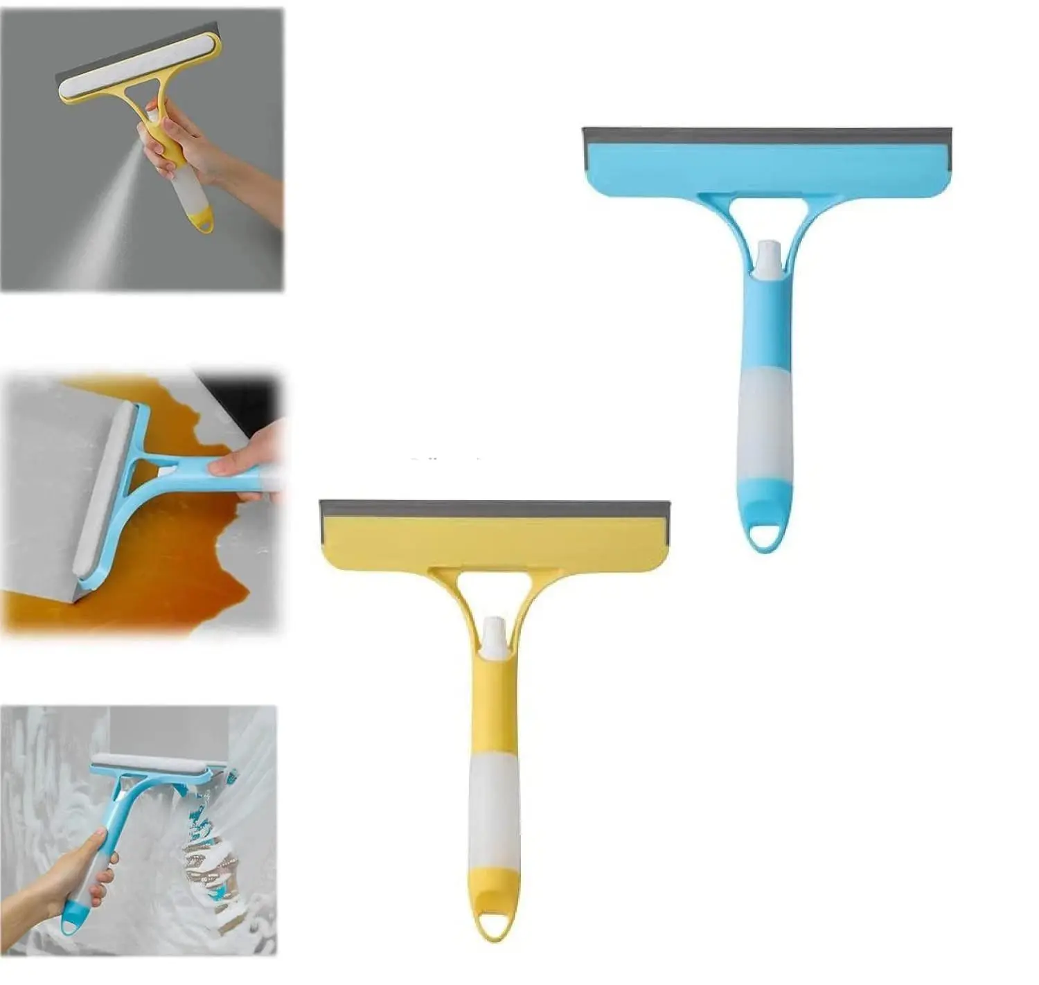 3-in-1 Scrubber Squeegee Combo Window Cleaner Tool Set, Lightweight Plastic Household Item with Spray Bottle, Built-in Squeegee & Microfiber Head for Indoor Glass Cleaning (for Women, Girls, Boys)