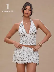 Women's Spotted Halter Neck Sleeveless Top, Casual Slim-Fitting Blouse, Comfortable Lightweight Fabric, Perfect for All Seasons
