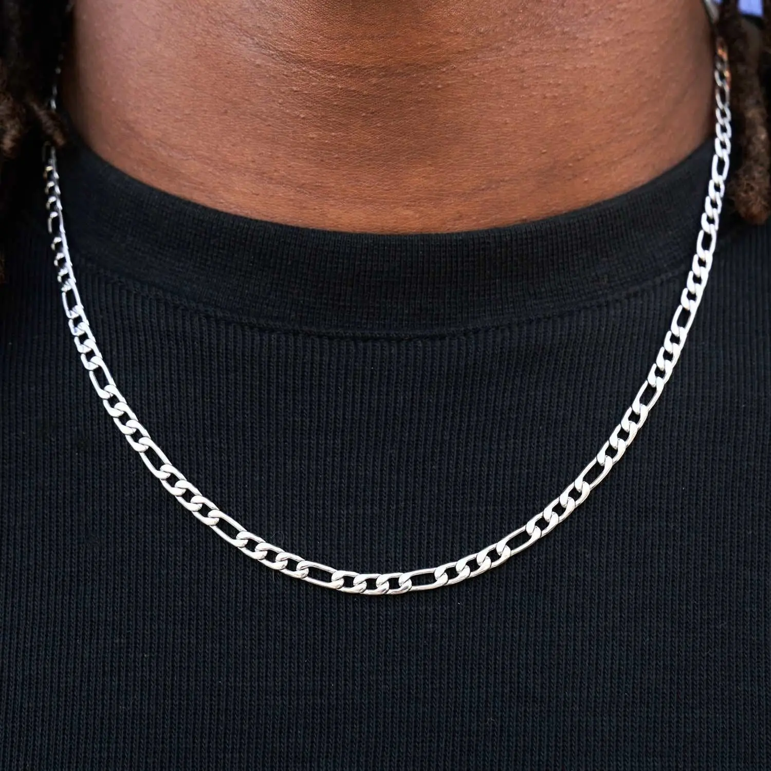 GLD Figaro Link Chain in White Gold 4mm Width | 18k Plated 16-30" Lengths Iconic Design Everyday Wearable Classic Lifetime Guarantee - Perfect Gift #TikTokShopBackToSchool