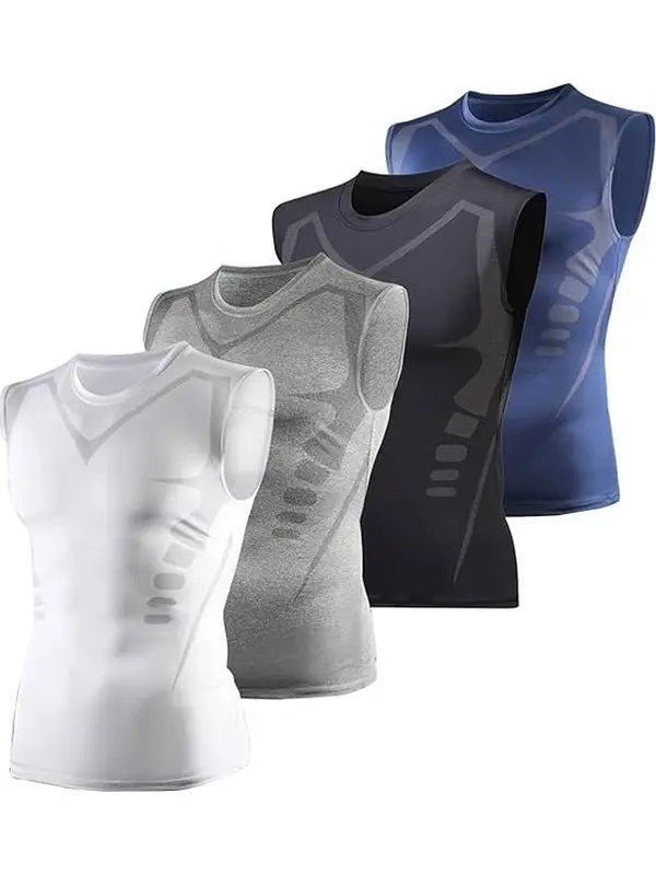 4 Pack Men's Seamless Compression Sleeveless Shirts, Slim Fit Quick Dry Breathable Tank Tops for Workout, Fitness, Gym, Running, Hiking & Outdoor Active Sports Gymclothes compression tank top summerwins,summerwins,travel essentials,camping essentials