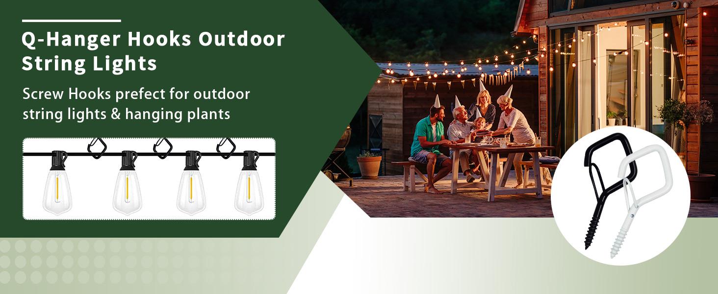 20 PCS Black Square Q-Hanger Hooks, Ceiling Hooks for String Lights, Hanging Plants, Wind Chimes, Bird Feeders, Lanterns & Christmas Decorations