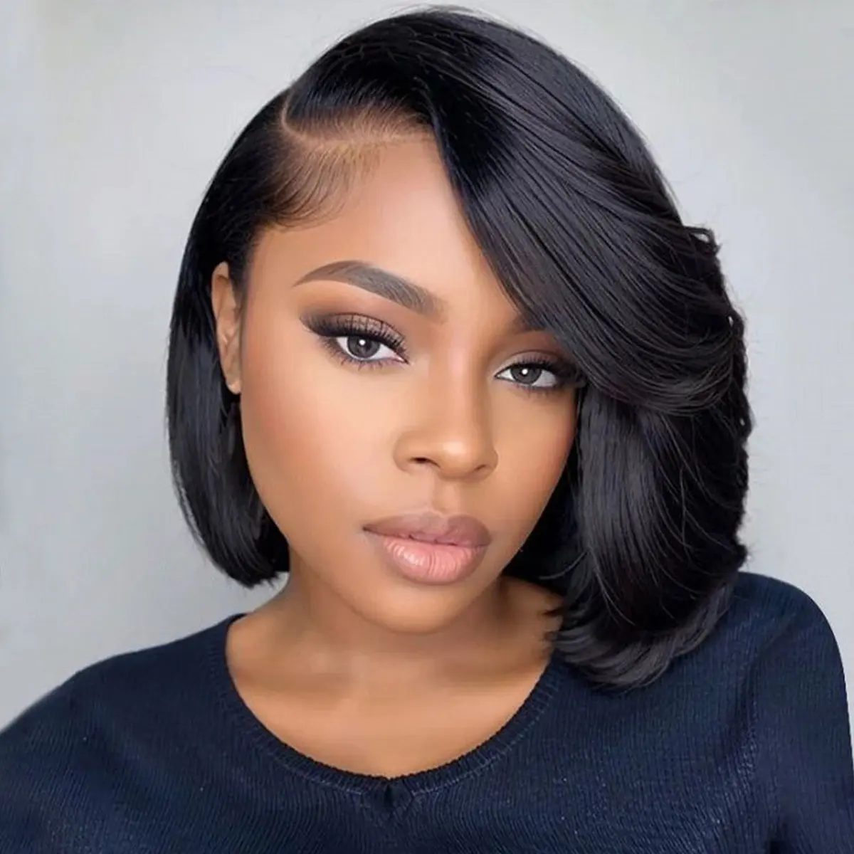 OQ HAIR Blow Out Straight Bob Wear Go Glueless Wig With Drawstring 7x5 HD Lace Front Wig Human Hair Pre-Bleached Tiny Knots
