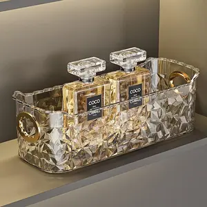 Crystal Clear Makeup Organizer, 1 Count Plastic Cosmetic Storage Box, Lightweight Freestanding Display Case for Bathroom, Vanity, Desk, Dorm, Perfume Holder