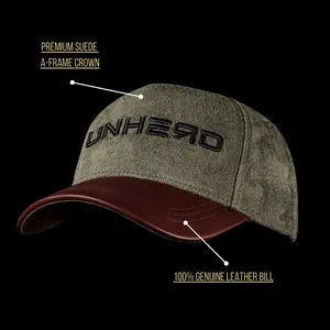 UNHERD Crimson Ash Origins Collection Hat Slate Suede Crown Oxblood Leather Brim Satin Lining A-Frame Structure Low Fit Premium Materials Quality Caps with Moisture-Wicking Sweatband and Inner Headliner