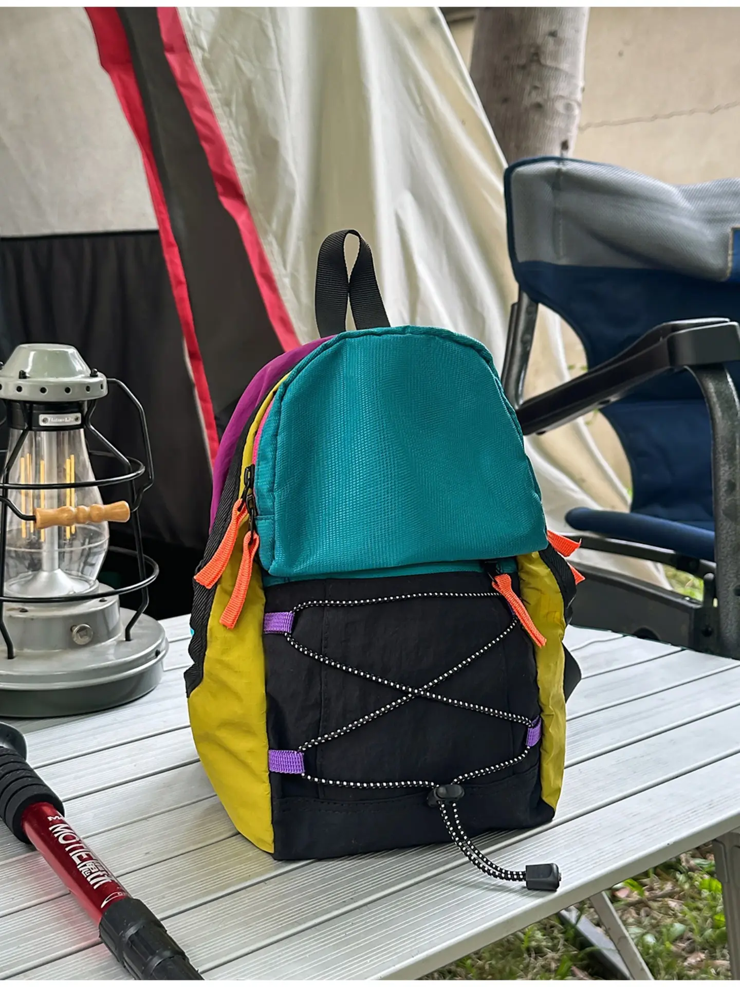 Vintage Colorblock Family Backpacks, Nylon Backpack, Lightweight Waterproof Outdoor Bags, Camping Hiking School Commute Bookbags, Retro Style Parent-Child Packs