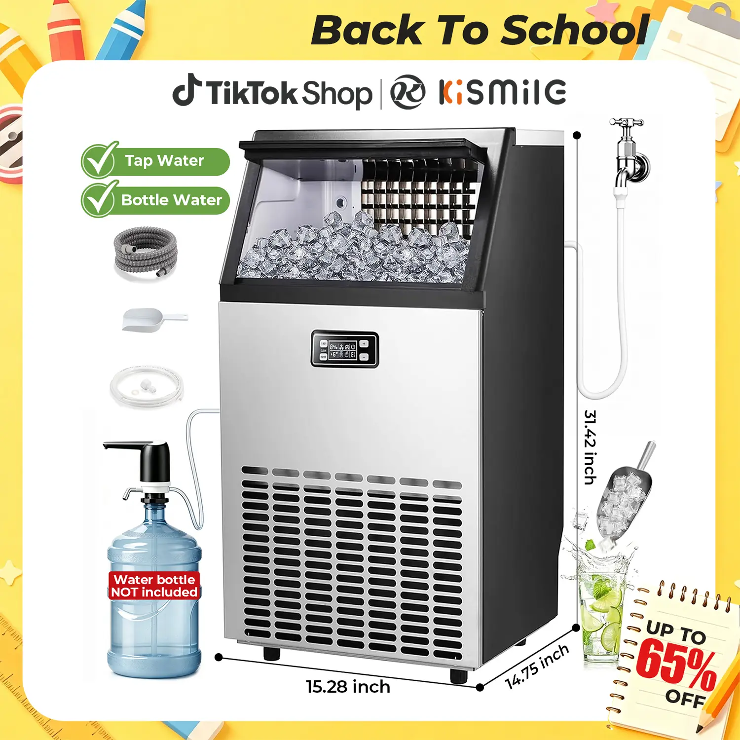 Back To School — Kismile 2026 Upgraded Commercial Ice Maker Machine, 66lbs/80lbs/100lbs/120lbs 24H Output, Self-Cleaning Stainless Steel Freestanding Unit with LCD Control for Commercial Users, Bar & Outdoor Activities,home essentials