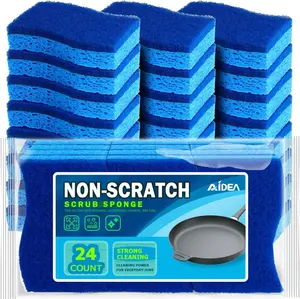 AIDEA Non-Scratch Dual-Sided Eco-Friendly Cleaning Sponge Pads, 24-Count High-Density Foam Household Sponges, Absorbent Fast-Cleaning Dish Scrubbers Resistant to Stuck-On Grime for Kitchen Tasks