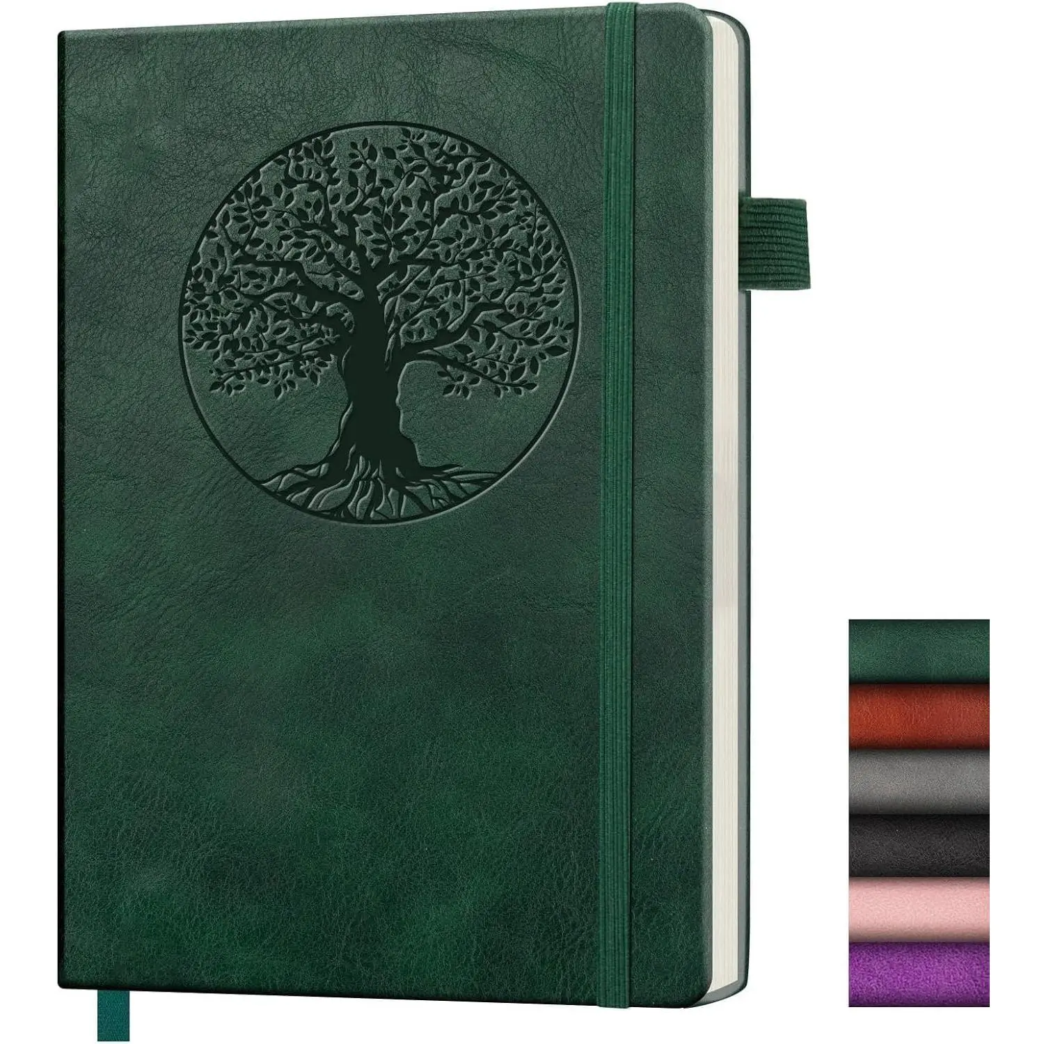 Lined Journal Notebook, A5 Leather  Journals for Writing, 256 Pages College Ruled Notepad for Women Men, Vegan Leather Daily Notebook for Work, School, Travel, Note Taking(Tree of Life, Green)