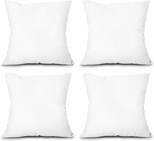 Throw Pillow Inserts, Set of 4 Lightweight Down Alternative Polyester Pillow, Couch Cushion, Sham Stuffer, Machine Washable. (White, 18x18)