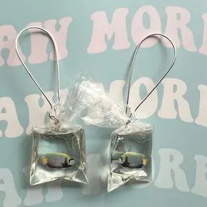 Coral Fish Bag Dangling Earrings Plastic