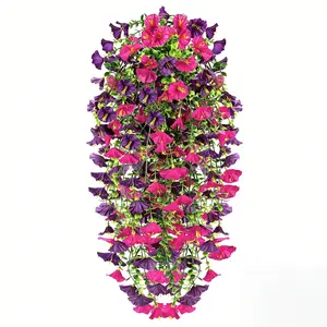6 Pcs Spring Artificial Hanging Decorative Flowers, Faux Silk Morning Glory, UV Resistant, Trailing Vine for Porch Patio Garden Outdoors Fake Flower Vine