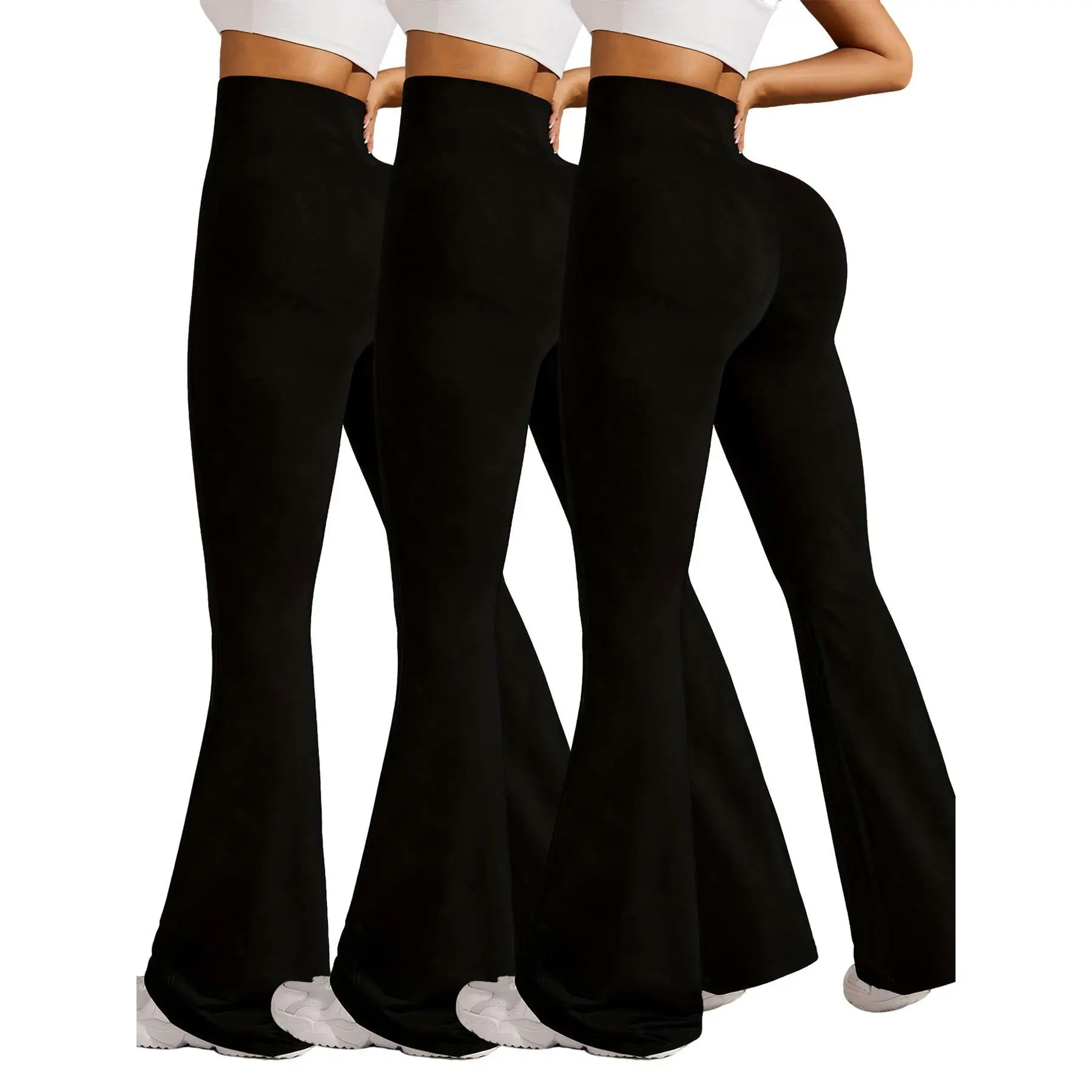 High Waist Flared Leggings, Yoga & Running Flare Pants, Everyday Stretchy Bell-Bottoms, Slim Fit Solid Trousers For All Seasons
