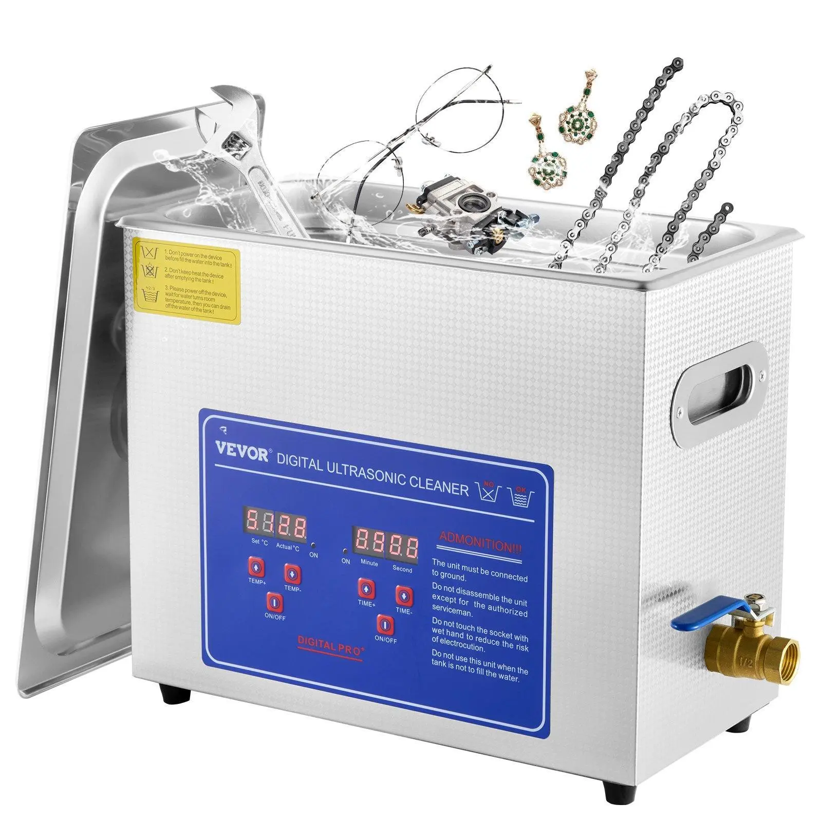 VEVOR 6L Commercial Ultrasonic Cleaner, 40kHz Professional 110V Machine with Digital Timer, Heater, Advanced Transducers, Stainless Steel Build for Eyeglasses, Carburetors, Circuit Boards, Enhanced Cleaning Efficiency