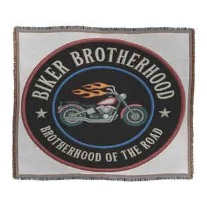 Brotherhood of the Road Custom Biker Patch Woven Blanket - Unique Motorcycle Club Decor for Bikers