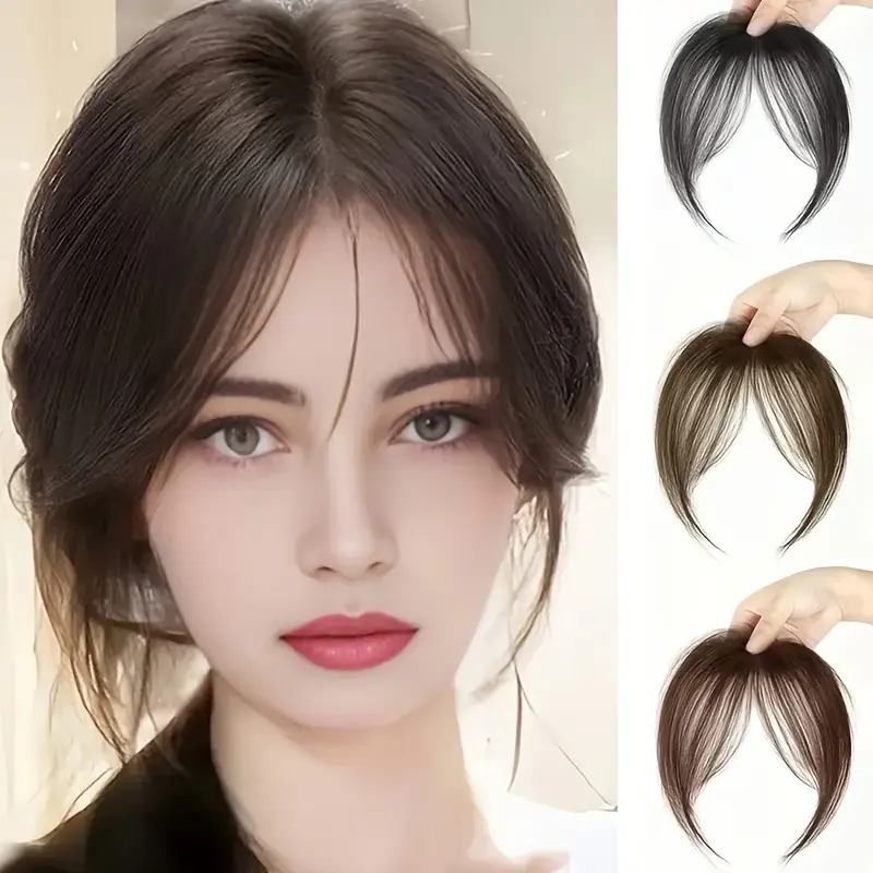Women's Synthetic Fiber Wispy French Clip-in Bangs - Natural Look Air Fringe Hair Extensions with Secure Hidden Clips for Fashion
