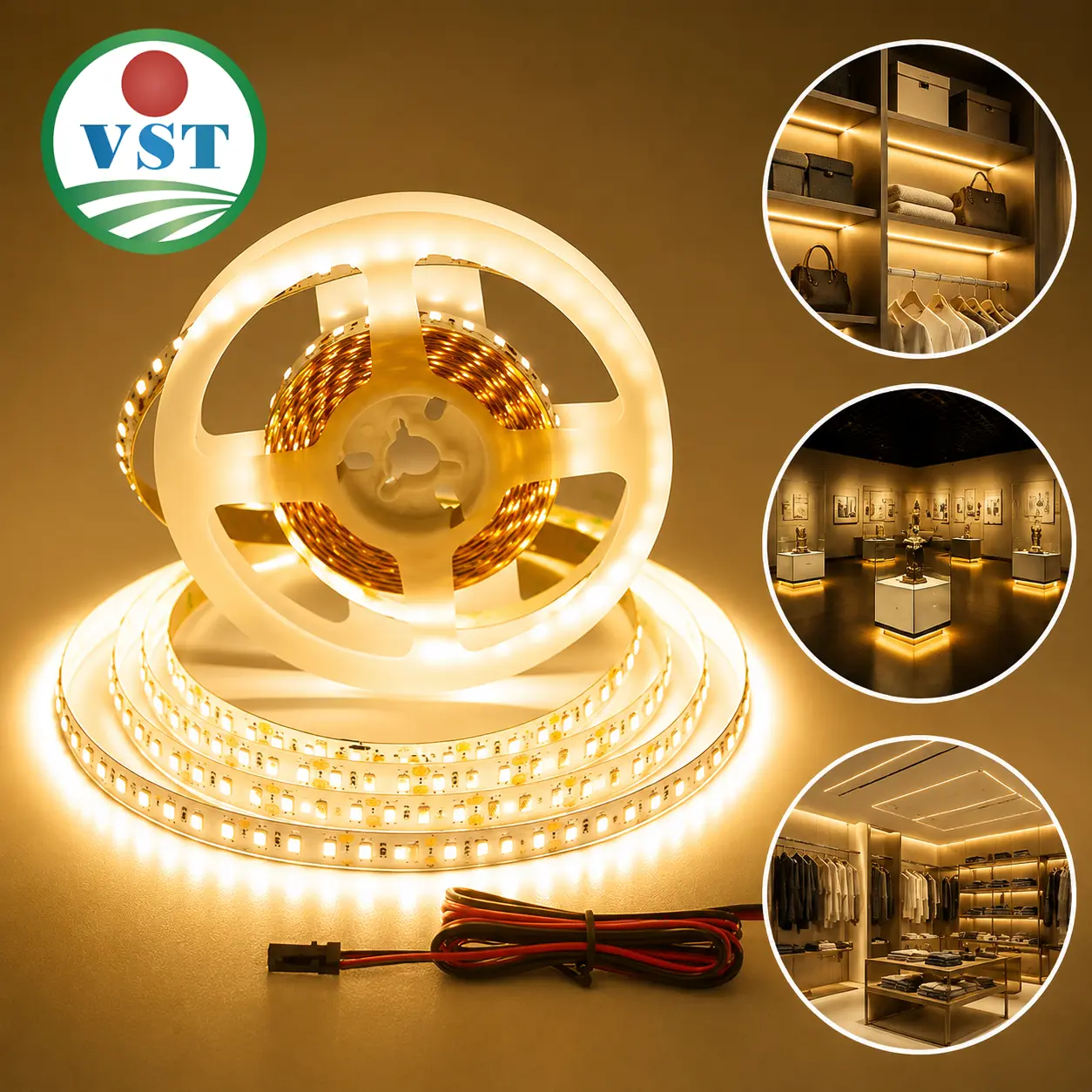 VST LED Strip Lights Warm White 120LEDs/m 1000Lm/M 9.6W/M CRI 90+ LED Tape Light 12V 2835 Cuttable Connectable Dimmable LED Strips for Indoor Under Cabinet ETL-Listed,No Driver (3000k-16.4ft, White)