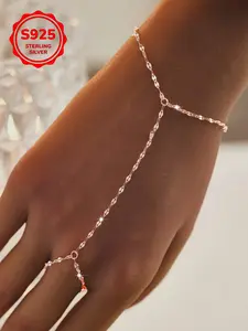 Elegant S925 Silver Chain Bracelet Ring Set for Women, Sparkling Design, Versatile Party Jewelry, Perfect Birthday Gift