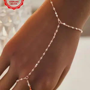 Elegant S925 Silver Chain Bracelet Ring Set for Women, Sparkling Design, Versatile Party Jewelry, Perfect Birthday Gift