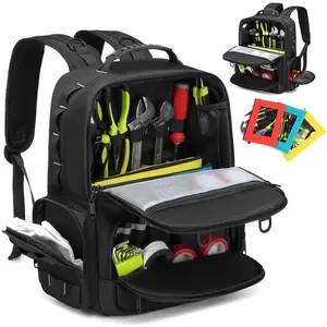 Tool Backpack,for Men,Tool Organizer Bag With 3 Tool Pouches for Electrician/Industrial/Construction//Hvac Techs/Repairman Work