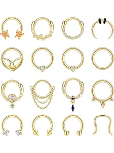 16Pcs 16G Septum Rings Hoop for Women Men Surgical Steel Dangle Septum Jewelry Septum Clicker Horseshoe Nose Rings Hoop Hinged Segment Daith Helix Pierced Ring Tragus Cartilage Earrings Piercing Body Piercing Jewelry