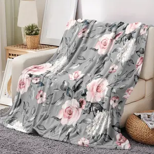 [Floral Rose Blanket] 1pc Soft And Warm Floral Rose Print Flannel Blanket - Soft Casual Warm Blanket - Multi-Purpose Office Blanket - Outdoor Camping Travel Blanket - All-Season Multi-Purpose Gift Blanket