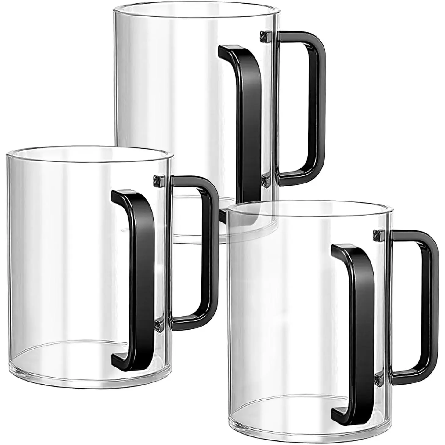 3 Pcs Judaica Hand Washing Cup 5 Inch Clear Acrylic Negel Vasser Jewish Ritual with Dual Black Handles for Netilat Yadayim and Holidays Gifts
