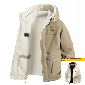 [1pc Reversible Parka] Reversible, Windproof Men's Insulated Parka Jacket | Casual Outdoor Warmth for Fall/Winter, Durable Hooded Coat with Zipper Pockets, 1pc, Outdoor Winter Wear