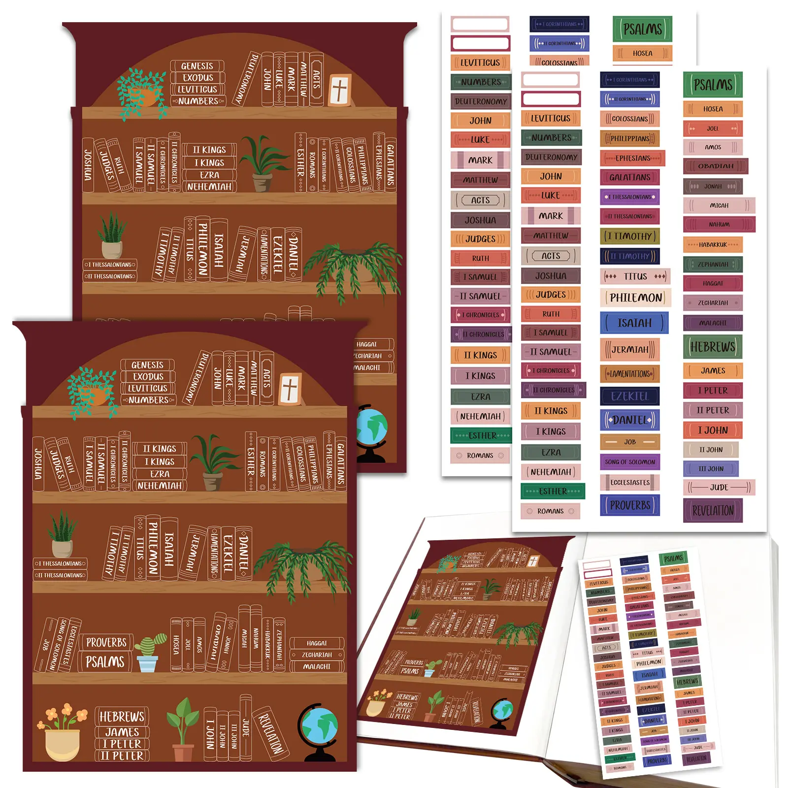 Bible Reading Tracker Stickers, Book Reading Stickers, Book Accessories & Study Supplies Guide Kit, Bible Journaling, Study Guides, Labels, Index Dividers, Bible Tabs for Women, 2 Sets (4 Sheets Total), 7.6'X7', Self Adhesive Stickers