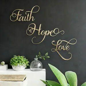 Faith Hope Love Iron Wall Sign, Metal Christian Wall Art, Scripture Quote Wall Sculpture, Modern Religious Home Decor, Gold Letter Wall Accent, Spiritual Decor, Religious Decorations