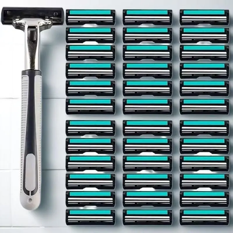 Classic Dual Layer Durable Men's Safety Razor, Facial Shaver, 1-2 Blade Holders, 24-90 Blades, Stainless Steel Daily Manual Shaver with Shaving Precision, Replaceable Blades, Replacement Blades