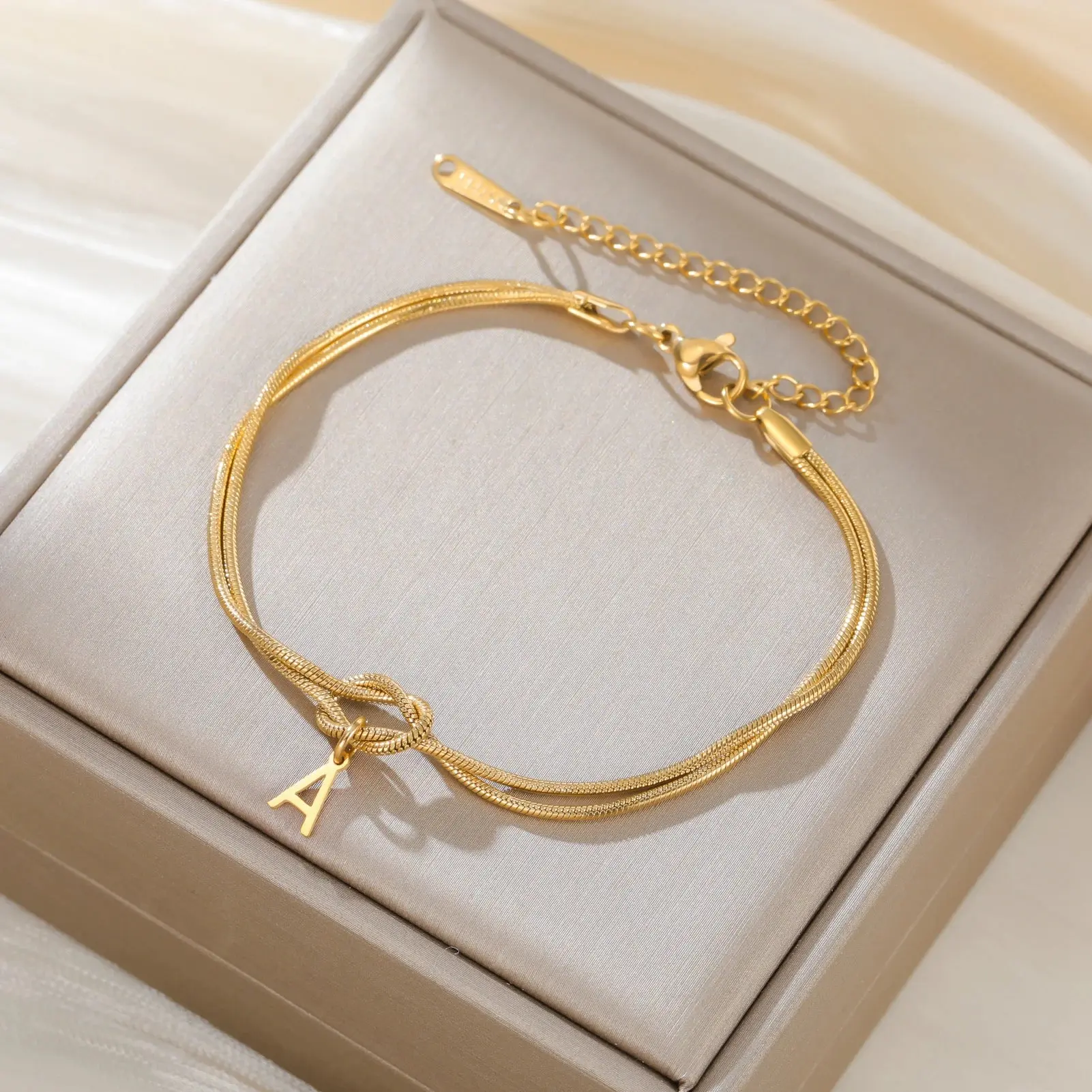 Gold Snake Chain Initial Bracelet (A–Z)