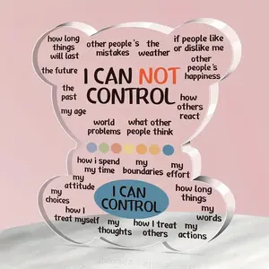 Bear Acrylic Self-Control Reminder Desk Decor, Acrylic Plaque Sign, Inspirational Quotes, Motivational Transparent Gift, Perfect for Family & Friends