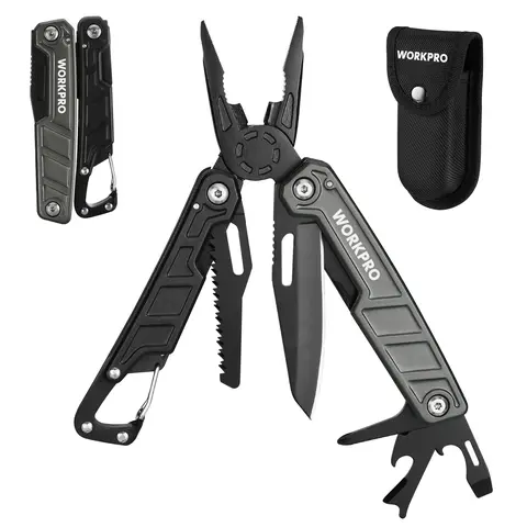 #toolupgrade WORKPRO Multitool-11 in 1 Multitool Pliers with Pocket Clip and Sheath-EDC Multi Tool Knives with Safety Lock-Camping Tools Pocket Knife with Screwdriver Saw Blade Wire Cutter and Bottle Opener