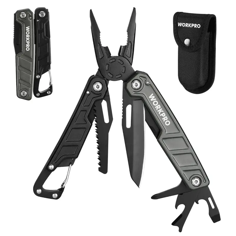 #toolupgrade WORKPRO Multitool-11 in 1 Multitool Pliers with Pocket Clip and Sheath-EDC Multi Tool Knives with Safety Lock-Camping Tools Pocket Knife with Screwdriver Saw Blade Wire Cutter and Bottle Opener