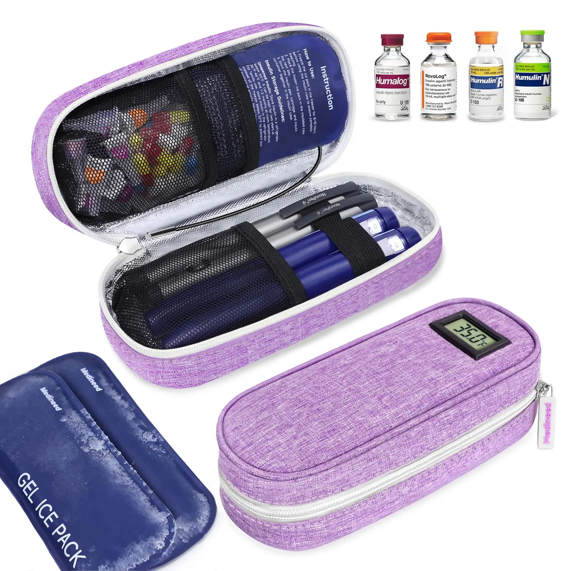 Insulin Cooler Travel Case TSA Approved with Temperature Display – Diabetic Medication Travel Case with 2 × 90g Ice Packs For insulin pens and other daily diabetes care and travel essentials; travel accessories.,summerwins,campingessentials,campinggear,va