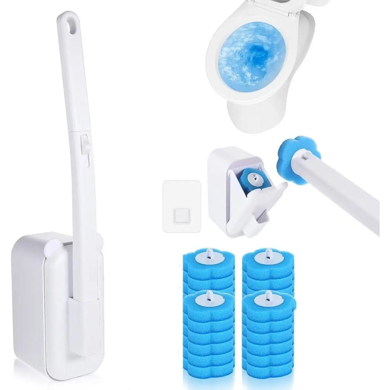 Disposable Plastic Toilet Brush and Wall-Mount Holder Set with 24 Refills for Bathrooms Daily Clean Brushes
