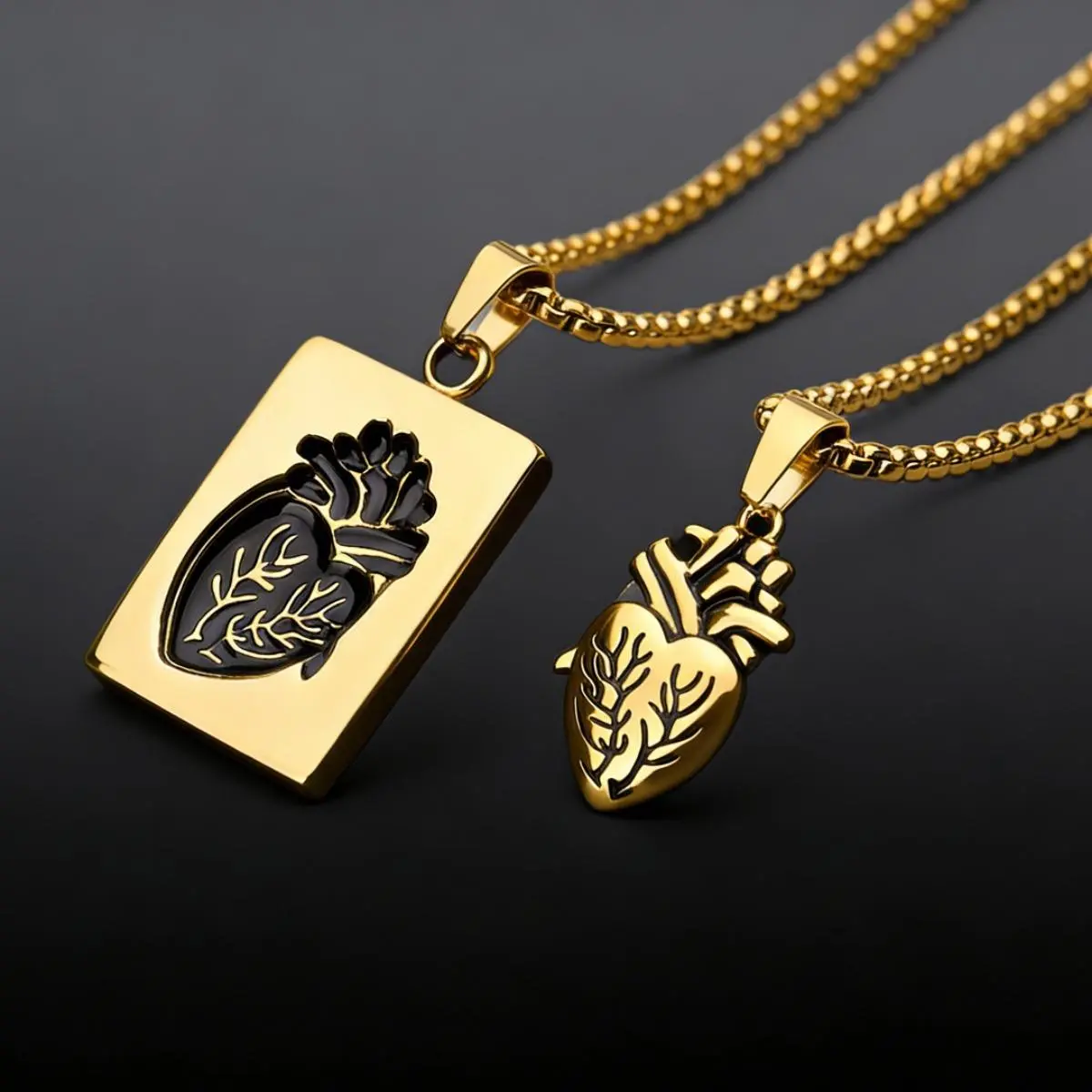 2-Piece Couple Matching Necklaces Set - Heart Pendant Bead Chain, Unisex Trendy Rock Style Costume Jewelry, Lightweight Daily Statement Romantic Accessories, Matching BF and GF Sentimental Boyfriend Gifts, Anniversary Gift for Him, Two Piece Set, Gifts Fo
