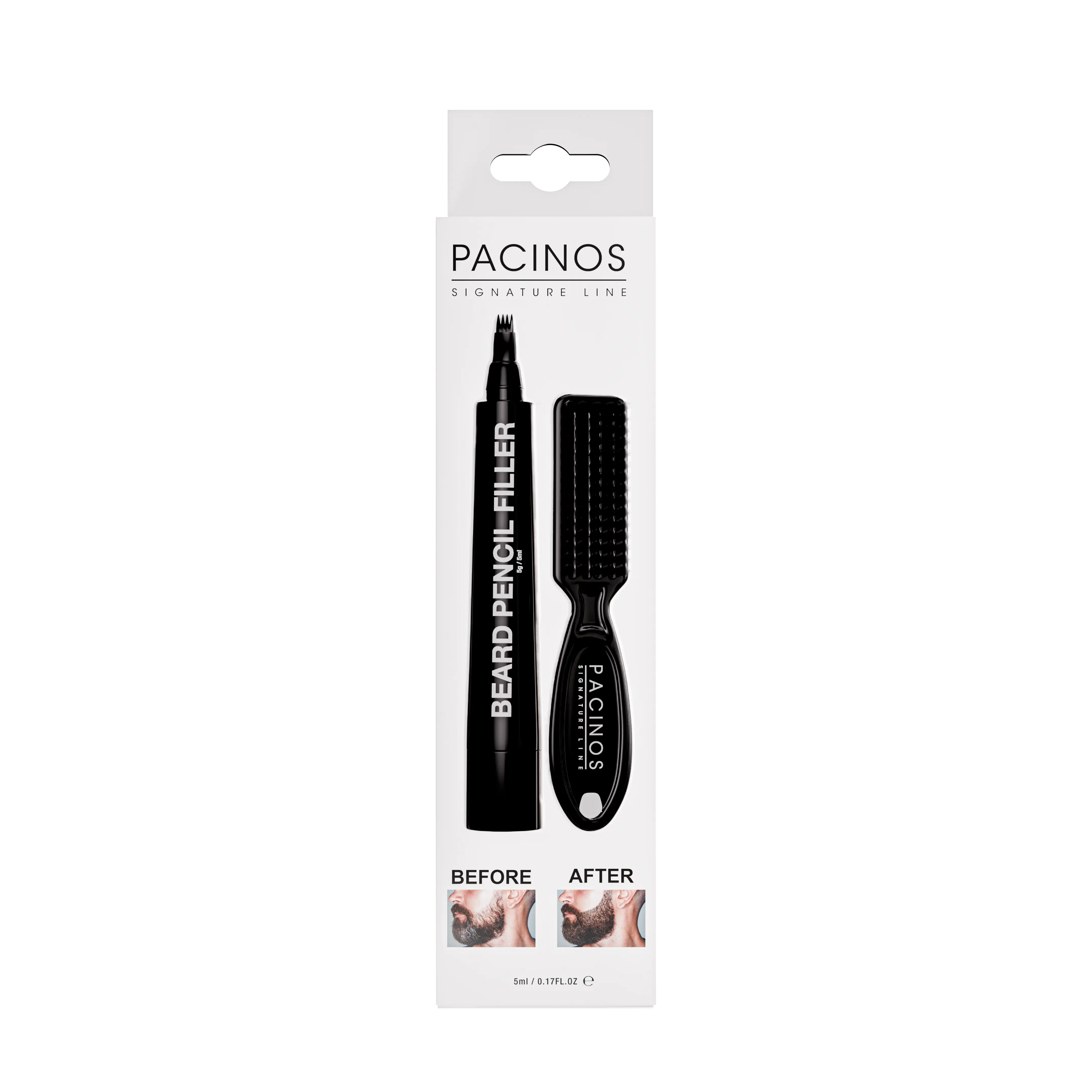 Pacinos Signature Line Beard Pencil Filler with 4 Micro-Tips & Brush - Waterproof Men's Makeup for Natural Hair Strokes, Long-Lasting Coverage for Beards, Mustaches & Brows, Beard Styling, Works On Beards, Mustaches, Brows