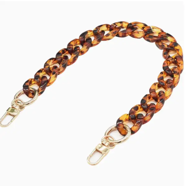 2-Piece Chunky Purse Chains, Tortoise Shell Acrylic Curb Link Replacement Straps with Gold Clasps for Handbags & Clutches, Purse Chain, Bag Chains