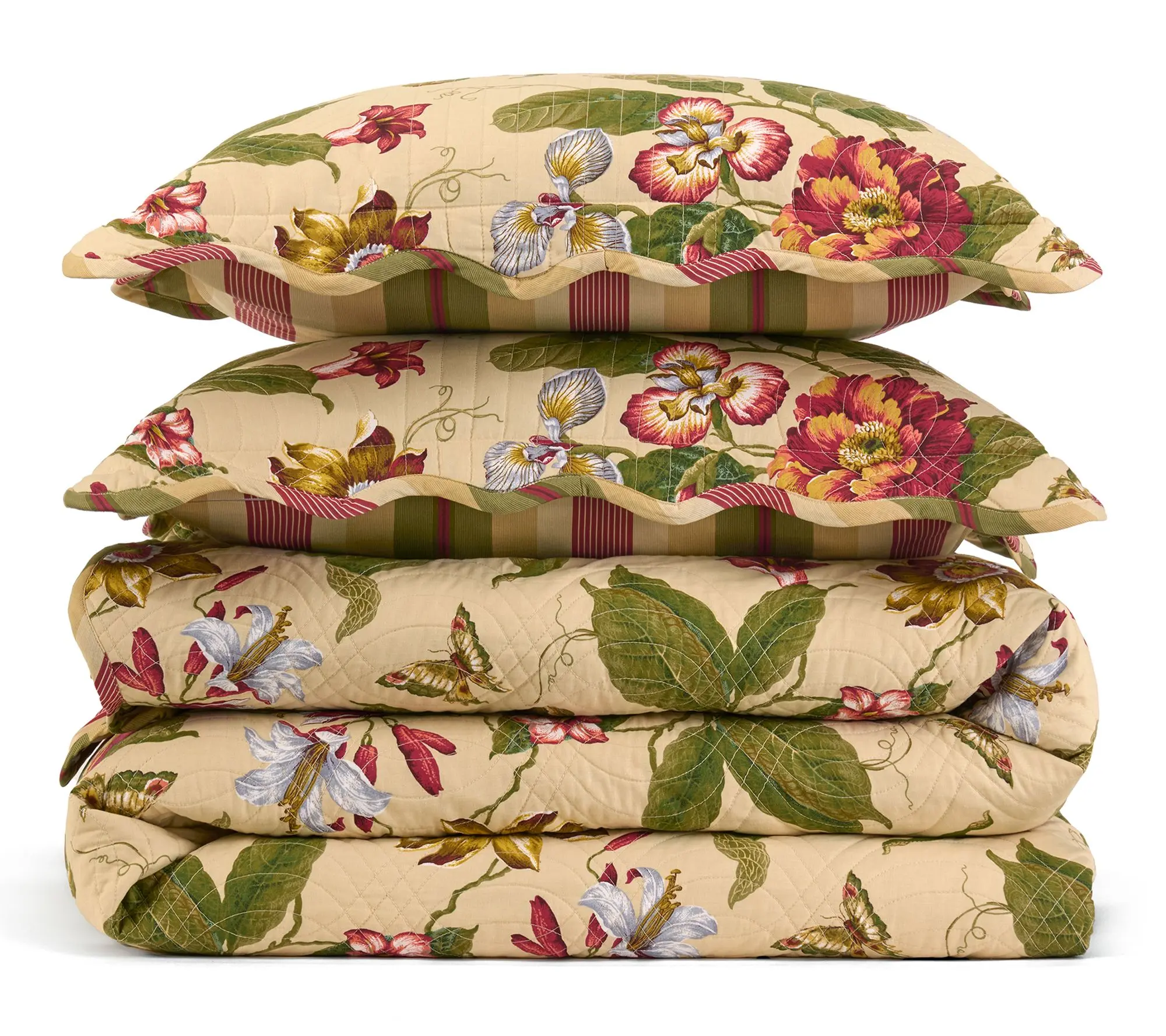 Waverly Laurel Spring 3PC 100% Cotton Quilt Set-F/Q Parchment