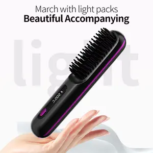 Wireless Negative Ion Hair Straightener Brush, 2-in-1 Straightening & Curling Comb, Multistyler Styler, Anti-Static Volumizing Hair Styling Tool, Rechargeable Portable Home & Travel Hairbrush, Fashion Design, Perfect Gift for Women, Cordless Straightener