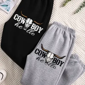 Cowboy Printed Drawstring Waist Sweatpants, Casual Pocket Jogger Pants for Daily Wear, Unisex Sweatpants for All Seasons, Casual Sports Sweatpants S